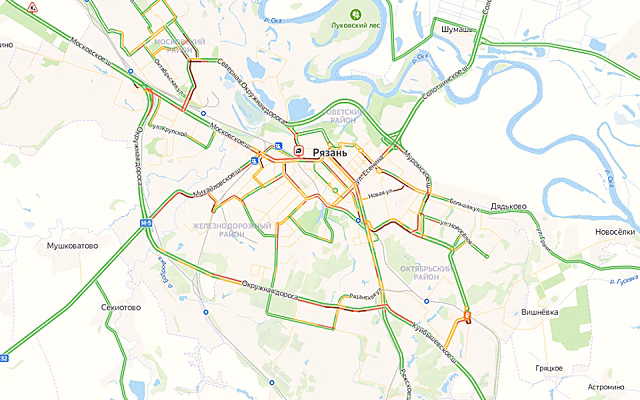 В Рязани пробки вечером 16 сентября достигли 10 баллов