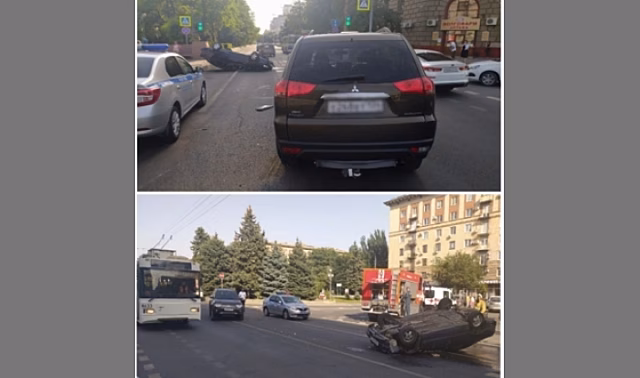Водитель без прав устроил в центре Волгограда ДТП с опрокидыванием