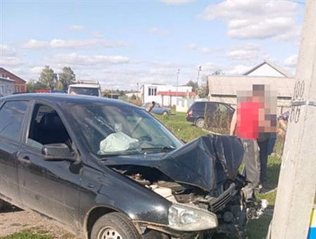 В Елховском районе Lada Kalina врезалась в столб