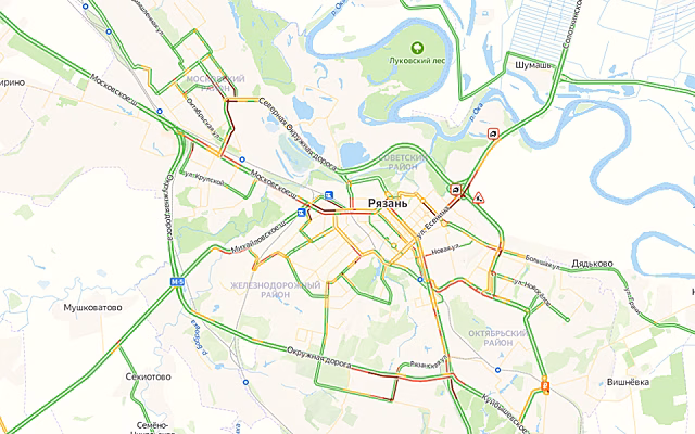 В Рязани вечером 14 июля собрались 10-балльные пробки