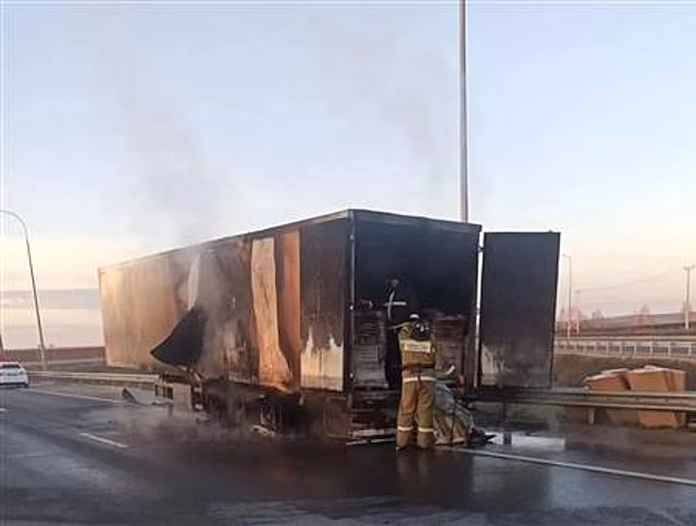 В Сызранском районе на ходу загорелась фура с мебелью