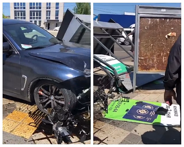В Краснодаре иномарка снесла остановку