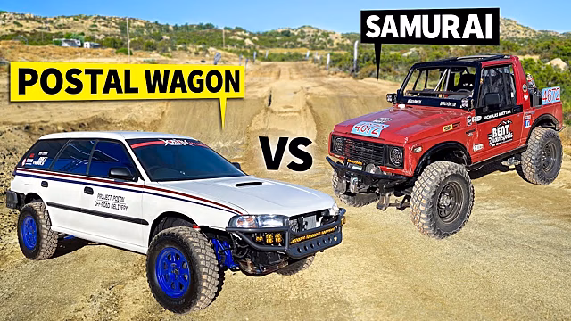 Видео: универсал Subaru Legacy и вездеход Suzuki Samurai сразились в гонке по бездорожью