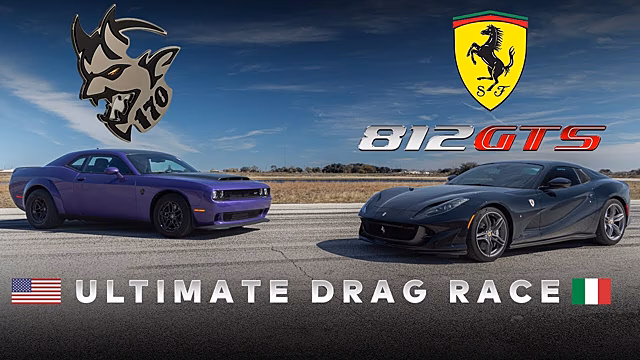 Масл-кар Dodge Challenger SRT Demon 170 и суперкар Ferrari 812 GTS сразились в гонке