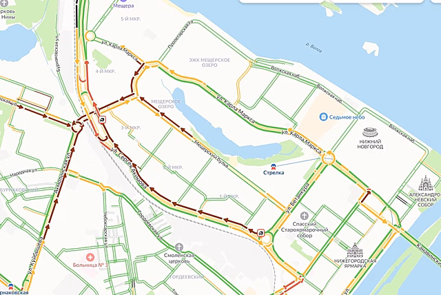 Гигантские пробки образовались у Борского моста в Нижнем Новгороде