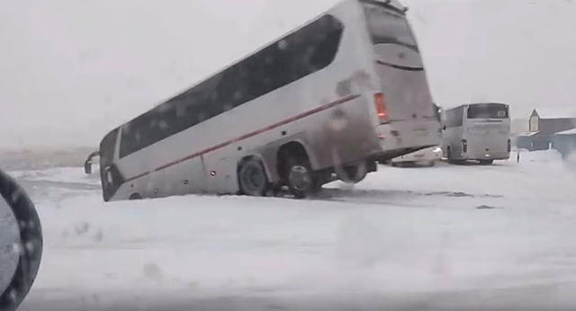 Пассажирский автобус съехал в кювет на пути в Толмачево