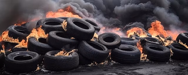 В Новосибирске загорелась гора старых покрышек в Первомайском районе