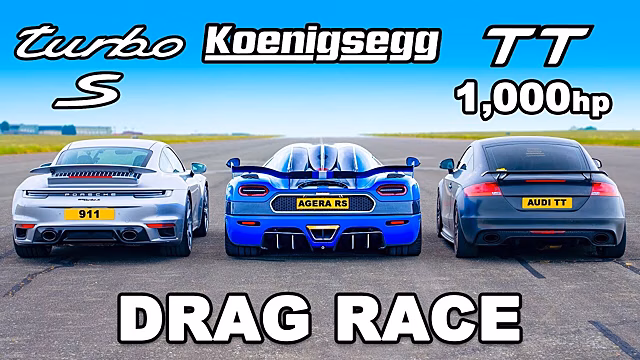 Видео: мегакар Koenigsegg сравнили в гонке c тюнинговой Audi и стандартным Porsche