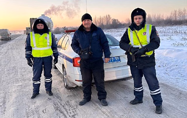 В Прикамье сотрудники Госавтоинспекции в сильный мороз пришли на помощь дальнобойщику
