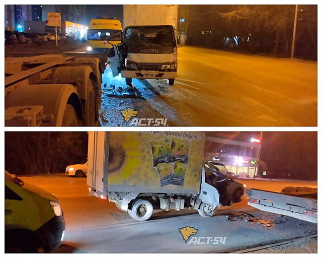 В Новосибирске в Первомайском районе водитель грузовика пострадал в ДТП с фурой