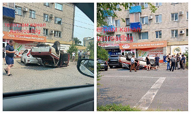 Пикап в Белогорске рухнул на припаркованные автомобили: пострадал один человек