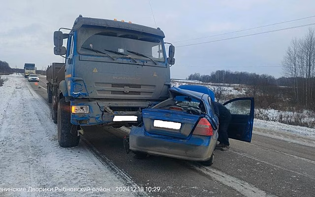 Легковушка влетела в КамАЗ в Рыбновском районе