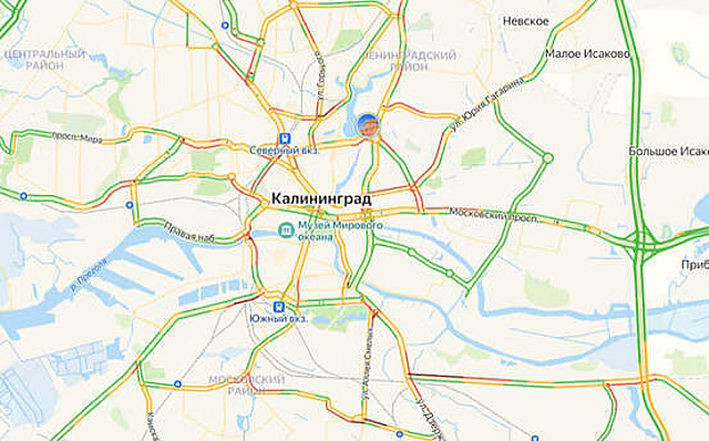 Ситуация — 7 баллов: карта пробок в Калининграде на утро четверга