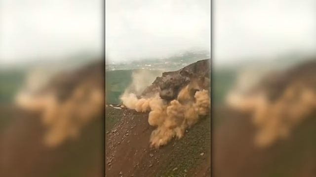 В Дагестане огромные куски скалы обрушились на дорогу: видео