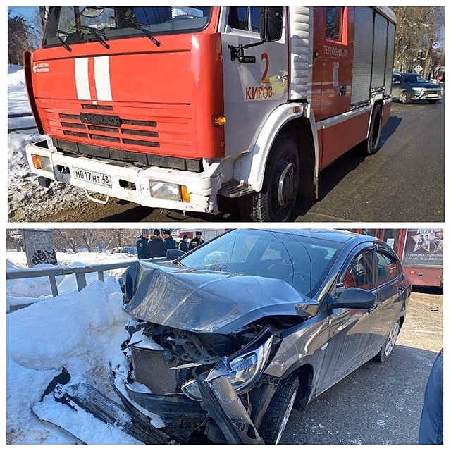 В центре Кирова столкнулись легковушка и пожарный автомобиль