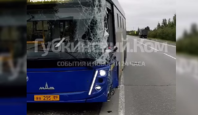 На трассе Сургут — Салехард водитель автобуса потерял управление и врезался в грузовик. ВИДЕО
