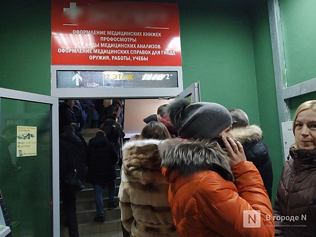 Десятки людей стоят в очередях за справками для ГИБДД в Нижнем Новгороде
