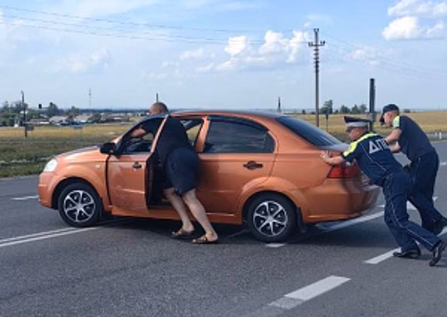 Семья из Челябинска поблагодарила автоинспекторов за помощь на трассе