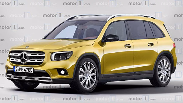 Показан рендер квадратного компакткросса Mercedes-Benz GLB