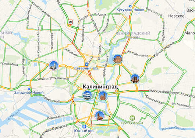 Одна авария: карта пробок в Калининграде на утро понедельника
