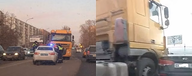 В Пскове бензовоз зацепил KIA при объезде ДТП