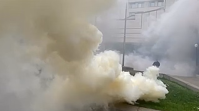 Разъяренная толпа закидала петардами и дымовыми шашками здание Конституционного суда в Киеве