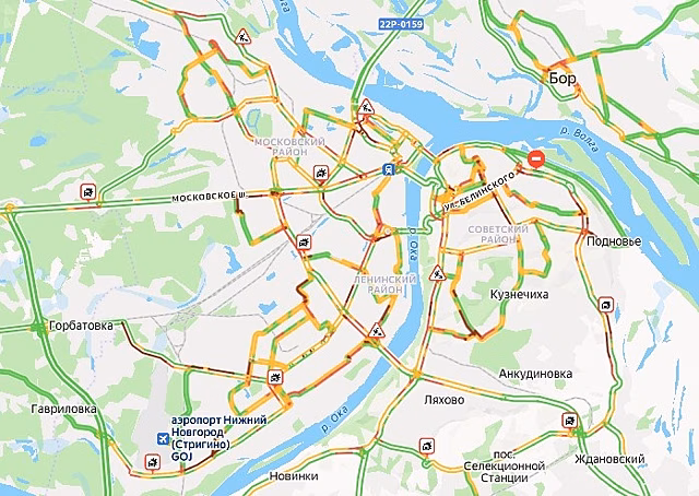 Пробки в Нижнем Новгороде достигли 9 баллов