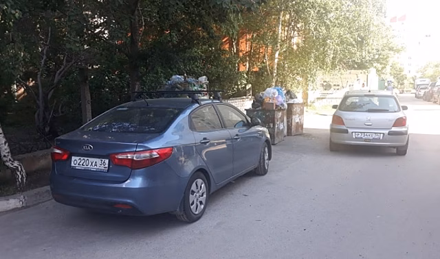 В Воронеже из-за припаркованных машин снова не смогли вывезти мусор